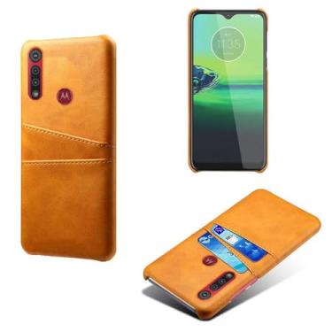Imagem de Capas Compatível com MOTO One MACR0,tampa protetora de couro falso,design de saco de cartão com 2 fendas de cartão atrás,proteção anti-impressão digital e anti-gota-Yellow