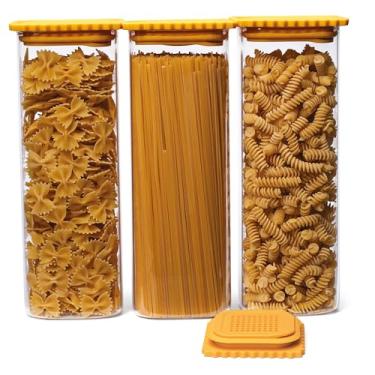 Imagem de Monkey Business Recipiente De Vidro Glasta Para Alimentos Com Tampa Hermética, Pote Armazenamento Transparente Silicone E Absorvedor Umidade, Recipientes Despensa Massas, Café Cereais (Pacote 3)