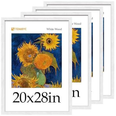 Imagem de TENIBYC Porta-retrato 50 x 71 cm, pacote com 4, moldura branca de madeira texturizada, adequada para fotos, pôsteres e quebra-cabeças, pendurar na parede horizontal ou vertical