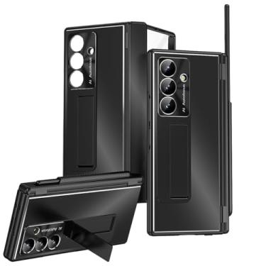 Imagem de Capa Z Fold 7/6/5 5G liga de alumínio para Samsung Galaxy Z Fold 7 5 4 3, suporte de metal com protetor de tela de vidro embutido, uma caneta, 2 dobradiças, capa protetora para câmera (dobra 7, preta)