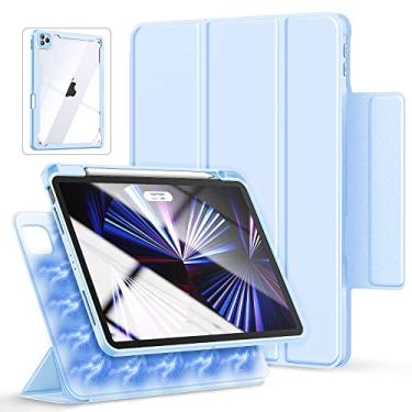 Imagem de Gahwa Capa magnética para iPad Air 4 (10,9 polegadas 2020) e iPad Pro de 11 polegadas modelo 2021/2020/2018 com suporte para lápis, capas frontais magnéticas destacáveis + capa traseira transparente com função hibernar/despertar automática – azul