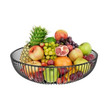 Imagem de Simple Trending Cesta de frutas de bancada, tigela de frutas de arame de metal para balcão de cozinha, suporte de frutas para armazenamento de frutas, pães, legumes, lanches, preto