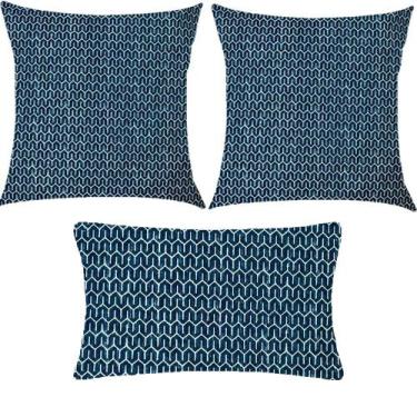 Imagem de Kit 3 Almofadas Composê Geométrico Azul Escuro Impermeável - Sua Casa 