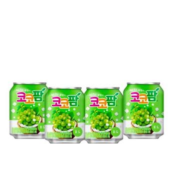 Imagem de Kit com 4 Sucos Coco Palm uva com pedaços de coco Lata 238ml - HAITAI