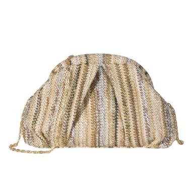 Imagem de GJHFCXSO Bolsas de MãO De Palha Para Mulheres Elegantes Trançadas para FéRias de Verão Bolsa Transversal Plissada Bolsa de Ombro Estilo Bolinho,Brown