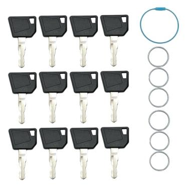 Imagem de Pitertul 12 peças de chave de ignição compatível com J-CB 3CX Bo-mag Dynapac Te-rex Vibromax Bob-cat New Ho-lland Vo-lvo mini escavadeira substitui 14607 701 45501 14707 14603 5755124 8035807