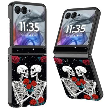 Imagem de WZCJDHMJ Capa para Motorola Razr 2025/2024, fina, fina, rígida, policarbonato, antiarranhões, capa protetora à prova de choque para Moto Razr 50-Rose Skull