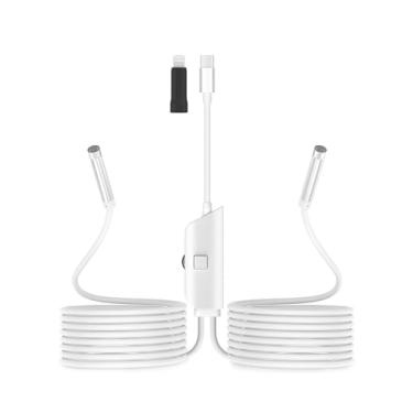 Imagem de Câmera endoscópica, câmera de endoscópio com luz 1920p HD com semirrígida de 1,8 m, luz LED ajustável, 8 mm IP67 à prova d'água inspeção apenas para iOS