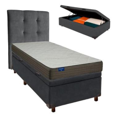 Imagem de Cama Box Bau + Colchão Solteiro D33 Orthotech Inducol + Cabeceira Esto
