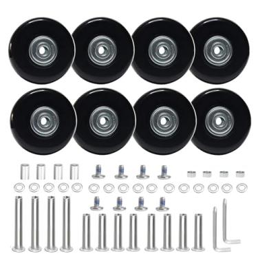 Imagem de Conjunto de substituição de rodas giratórias de mala, 8 peças de rodas de borracha PU de 60 mm, largura dos rolamentos de 16 mm e eixos de 2 tamanhos, silencioso, flexível e suave para reparo de