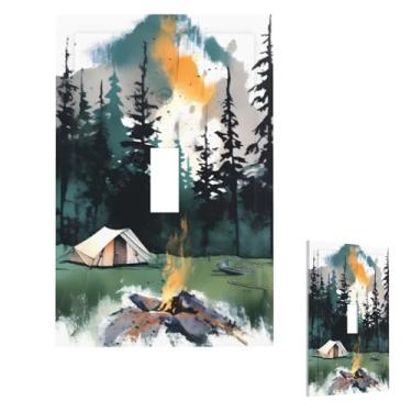 Imagem de Placa de parede decorativa 1 gangue duplex placa de parede selvagem natureza acampamento borda capas de tomada capa de interruptor de luz placa de parede decorativa 12,7 cm x 7,6 cm termoplástico