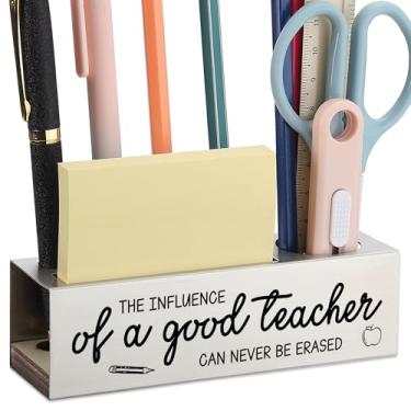 Imagem de Porta-lápis de aço inoxidável com citação de professor, presente inspirador para educadores, mulheres e homens, organizador de mesa de agradecimento para canetas, réguas de notas adesivas, decoração