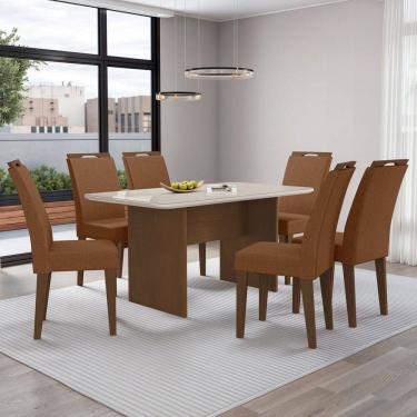 Imagem de Mesa de Jantar 6 Lugares Cairo Evora com Vidro Freijo/Marrom - Art Panta