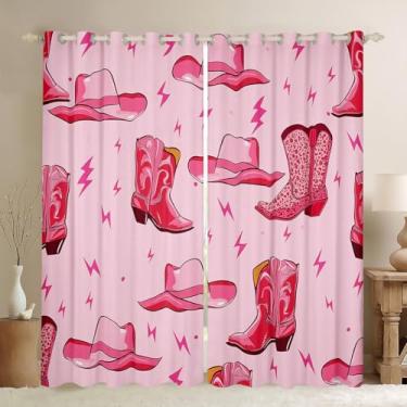 Imagem de jejeloiu Lindas cortinas blackout Cowgirl de 30% a 50% (2 painéis, 106 x 213 cm) para quarto, sala de estar, chapéus de caubói decorativos, cortinas escurecidas