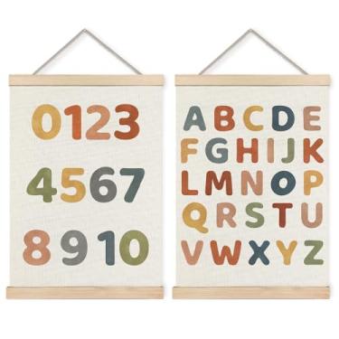 Imagem de Foritho Pôster de números do alfabeto 1-10 emoldurado, decoração de sala de aula boho, números do alfabeto ABC, impressão em tela, decoração de parede para berçário, sala de jogos, 30 x 40 cm