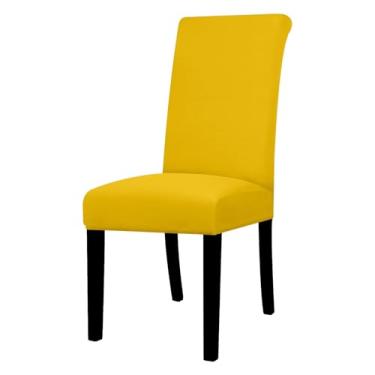 Imagem de Capa para cadeira elástica de 1/2/4/6 peças, capa universal ajustável para cadeiras de jantar, capa de assento com cores resistentes para casa (1 peça/amarelo)