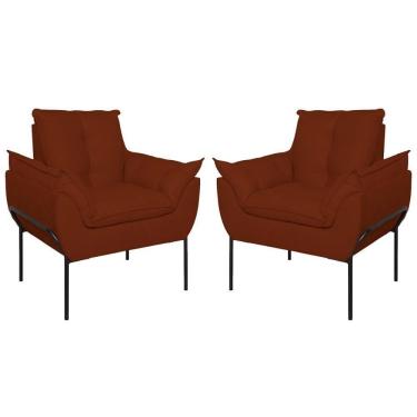 Imagem de Kit 02 Poltronas Base Metal Preto Sala, Quarto Escritório Terracota