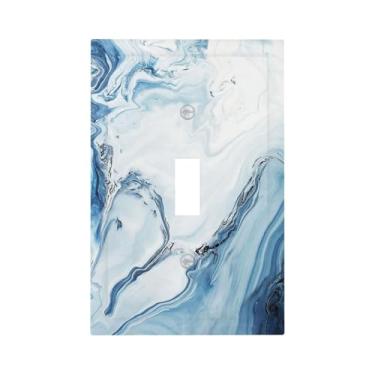 Imagem de Aqua Teal Blue Grey White Marble 1 Gang Light Switch Plate Outlet Decorativa Single Toggle Wall Plate Electrical Switchplate Faceplat Decor Room