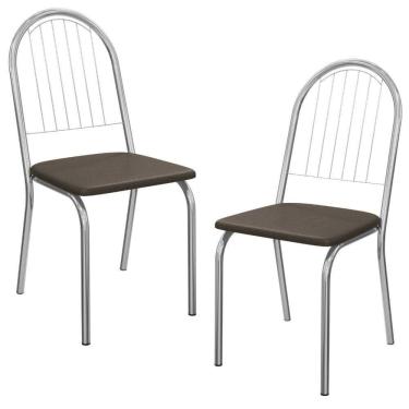 Imagem de Kit 2 Cadeiras Cromada Sala Jantar 2C077CR Corino Kappesberg Marrom