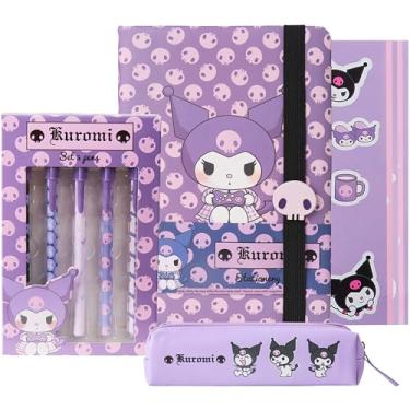 Imagem de Get Trend Hello Kitty Kuromi Estojo de lápis, adesivos e canetas Kawaii, conjunto de papelaria para material escolar, escritório, anime, presentes para meninas (roxo Kuromi)