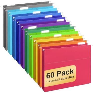 Imagem de Pastas de arquivo suspensas, pacote com 60 pastas de arquivo suspensas tamanho carta com abas, mantenha-se organizado para sua casa e escritório, arquivos em massa, documentos e papel, 10 cores