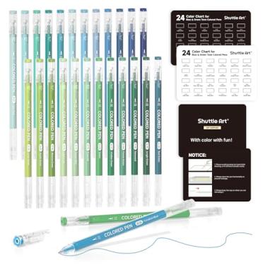 Imagem de Shuttle Art Canetas coloridas, 24 cores azuis e verdes lindas canetas de gel coloridas de ponta fina de 0,6 mm para papel preto, para colorir, escrever, desenhar, diário, anotações, escola, escritório