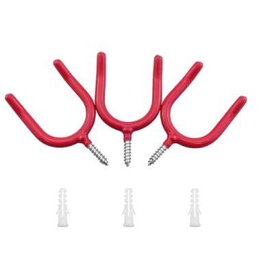 Imagem de KKUANG 3 peças ganchos montados na parede em forma de U pás multifuncionais ferramentas agrícolas gancho de vassoura de jardinagem de metal para garagem, martelos, machados, morcegos, guitarras