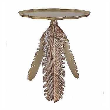 Imagem de Mesa de chá exclusiva de alumínio feita à mão, mesa de centro com detalhes em forma de folha, mesa de cabeceira para família, sala de jantar ou sala de estar, acabamento artesanal, moderna, em forma