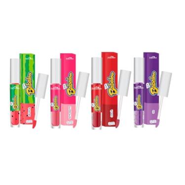 Imagem de Kit 4 Gloss Labial Ice Babaloo Hot Flowers 4ml, Acabamento Brilhante Sabores Melância,Tutti Frutti, Cereja e Uva.