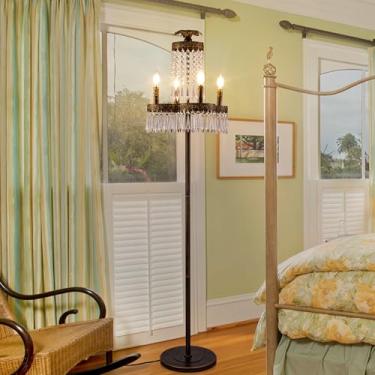 Imagem de TOCHIC Luminária De Chão De 4 Luzes Para Quarto, Luminária De Chão De Cristal De 64" De Altura Para Sala De Estar, Luminária De Pé De Candelabro Vintage, Lustre De Fazenda, Luminárias De Chão Para S