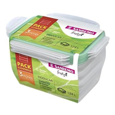 Imagem de Conjunto Com 3 Potes Plásticos Herméticos 1,24 Litros Kit Porta Mantim
