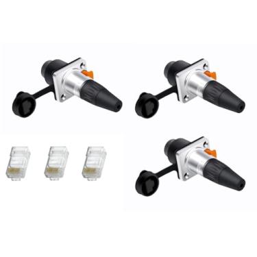 Imagem de Kit 3 Conector Ethercon Rj45 Keystone Ip65 Rede Fêmea Duplo Painel de Led Emenda Rack + Plug Rj45 Macho Xlr Net