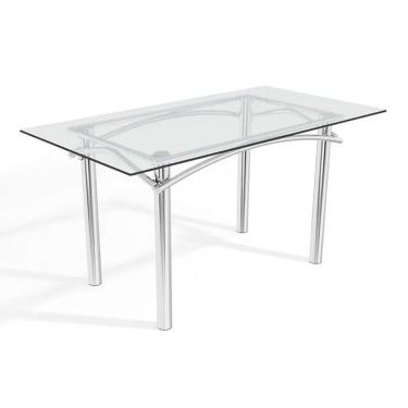 Imagem de Mesa de Sala Jantar Elba c/ Tampo de Vidro 150cm Cromada - Kappesberg