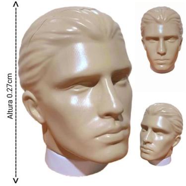 Imagem de Manequim masculino (Cabeça moldada na cor bege) + suporte na cor branc