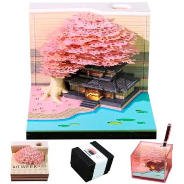 Imagem de Cowenhey Calendário 3D, calendário de mesa 2025 com luz LED, bloco de notas 3D, calendário de mesa criativo, presente de Natal para colegas, decoração de mesa (E)