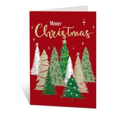 Imagem de JarThenaAMCS Pacote com 24 cartões de Natal árvore de Natal folha dourada cartões comemorativos com envelopes adesivos cartão de notas em branco para convites de festa de aniversário, 10 x 15 cm