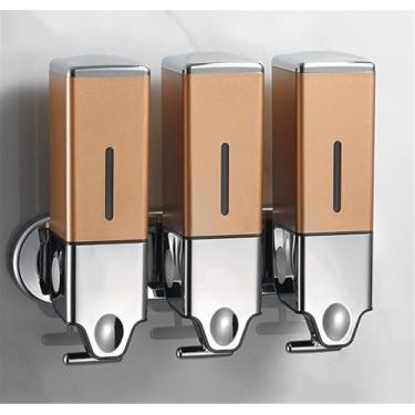 Imagem de Dispensador De Sabonete Para As Mãos Bomba Adesivo Para Garrafas, 500ml Abs Sala T-bar Metal Montagem Em Parede Dispensadores De Chuveiro Manual Para Xampu Sabonete Líquido, Silver, 3 Chamber