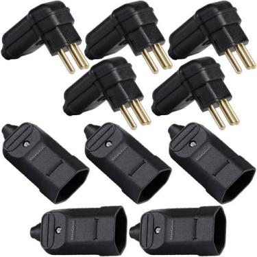 Imagem de 5 Plug Macho 3 Pinos 90 Graus 20a + 5 Tomada Femea 3 Pinos 20a Preto -
