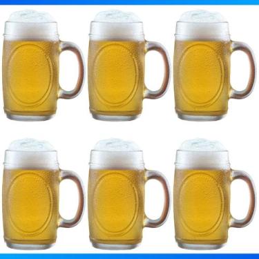 Imagem de Kit 6 Caneca Chopp De Vidro 350ml Bar Restaurante Cerveja Design Elega