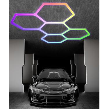 Imagem de LED ENERGY PLUS Pacote Com 5 Lâmpadas Rgb Hexagonais, 24 Tubulares, Iluminação Para Garagem, 358 Modos De Cor, Controle Remoto E Aplicativo Inteligente, Luzes Teto Ip54 Sala Jogos, Academia, Festa,