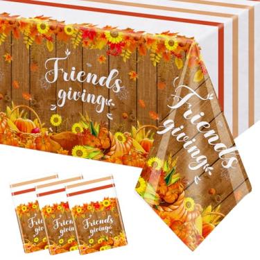 Imagem de MEHOFOND Pacote com 3 toalhas de mesa de amizade, toalha de mesa de plástico descartável para colheita de abóboras 137 x 274 cm, capa de mesa de madeira rústica para decoração de festa de Ação de