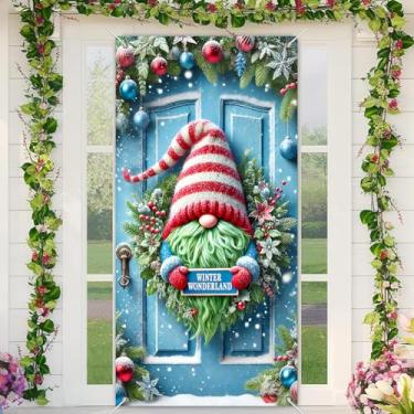 Imagem de BlissYard Capa de porta de Natal, guirlanda de gnomo, placa de férias de inverno, 89 x 188 cm, faixa festiva para decoração de parede interna e externa, tecido de poliéster para meninas ou meninos
