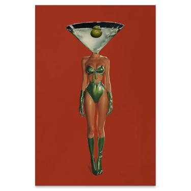 Imagem de Dirty Martini Cocktail Posters Vintage Women Drink Wall Art Moderno Retrô Vermelho Estético Imagem em Tela para Decoração de Parede de Quarto de Bar Funky 40 x 61 cm Sem Moldura