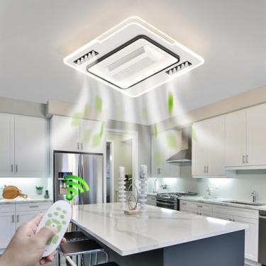 Imagem de Ventilador De Teto Led De Baixo Perfil Com Luzes, Montagem Embutida De 100 Cm, Controle Remoto, Regulável Contínuo, Sem Lâminas, Silencioso, Quadrado, Para Quarto, One Color, B Style