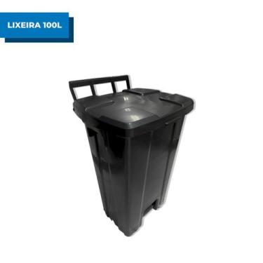 Imagem de Lixeira Plástica Quadrada 100L Com Pedal Com Rodas Preta - JSN