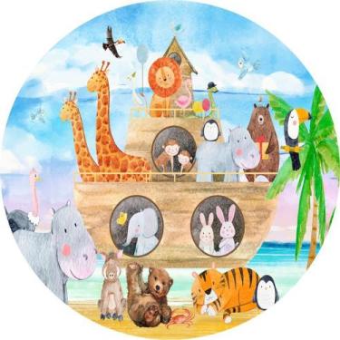 Imagem de Painel De Lona Redondo Arca De Noé Aquarela - Fabrika De Festa, 160x16