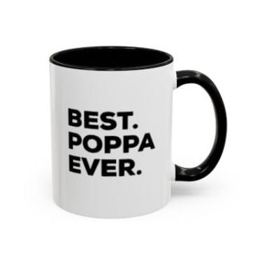 Imagem de Caneca de café Poppa Accent – Caneca engraçada de cerâmica para pai, presente de 325 ml para pais, avôs ou papai - Ideia de presente de aniversário e Natal (preta, 325 ml)