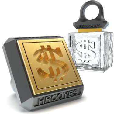 Imagem de Anel quadrado de carimbo de gelo – Prensa de cubo e esfera personalizada de latão de 3 mm, caixa de Natal de acrílico transparente pronta para presente, impressão personalizada de carta/padrão para