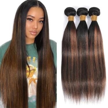 Imagem de Pacote de cabelo humano Staright Fb30 Bundles Highlight P1B30 Ombre Brown 3 mechas 14 14 14 polegadas dois tons pretos misturados com cor 30 pacote para mulheres negras 300G