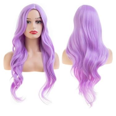 Imagem de Baruisi Peruca longa encaracolada roxa ondulada para mulheres, parte lateral, aparência natural, cosplay, peruca sintética resistente ao calor